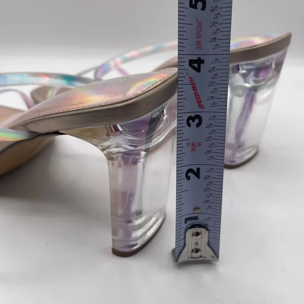 The Drop Avery Square Toe 2 Strap Lucite Heel Iridescent Sandal Party Shoes Sz 7 - Picture 8 of 11